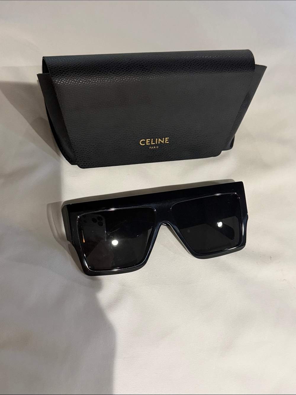 Celine Glossy Black Shield Sunglasses with Branded Case